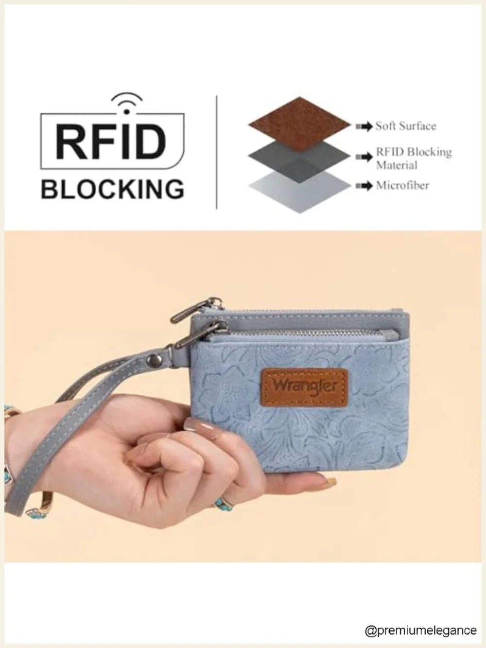 Vegan Leather Coin Purse with RFID Blocking Wristlet Floral Embossed Change